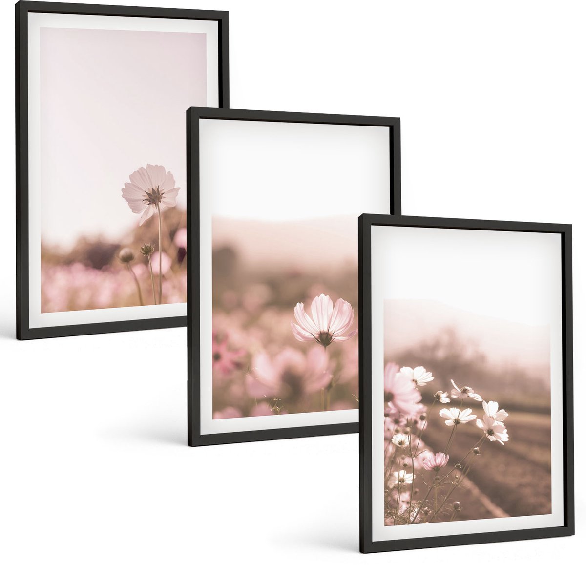Tulup 4-Delige Schilderij Set - Wilde bloemen in de weiden in een romantisch zomerlandschap - 40 x 60 cm - Decoratieve Muurdecoratie - Slaapkamer - Moderne Wanddecoratie