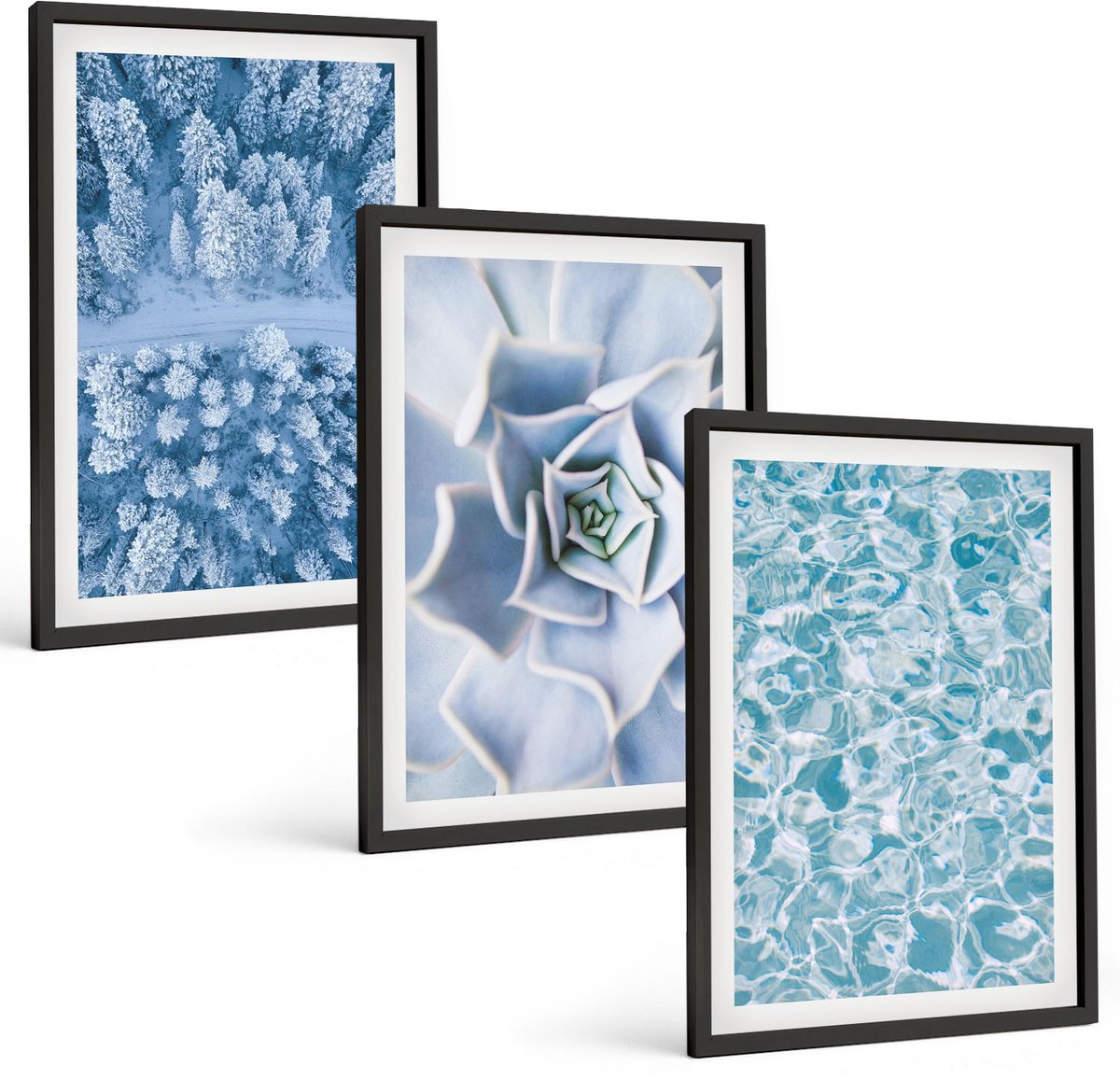Tulup 4-Delige Schilderij Set - Winterbos, blauwe bloem, blauw wateroppervlak - 40 x 60 cm - Muurdecoratie - Wanddecoratie - Hal - Moderne Wanddecoratie