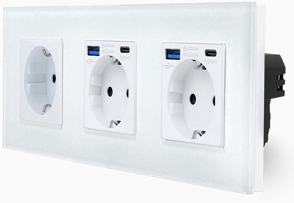 Luxus-Time Socket with USB-A USB-C connector for charging, Schuko built-in USB A/C power supply, charger, 20W multiple - ShopVlot