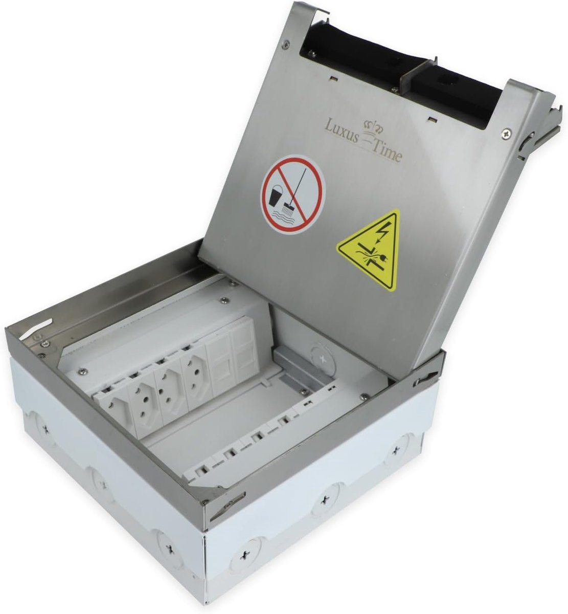 Luxus-Time Stainless Steel Floor Tank, Swiss Sockets and LAN CAT5e Network Boxes, Retractable Lid, Office Socket with - ShopVlot