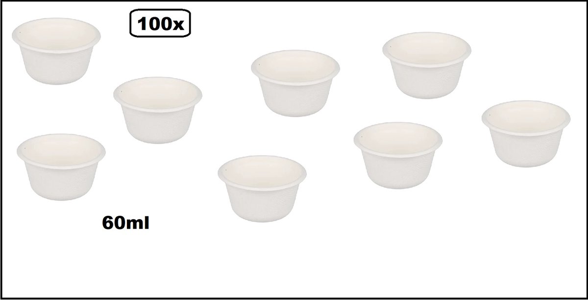 100stuks Saus cup 60ml wit - suikerriet - Saus mayonaise ketchup mosterd bakje eten food composteerbaar