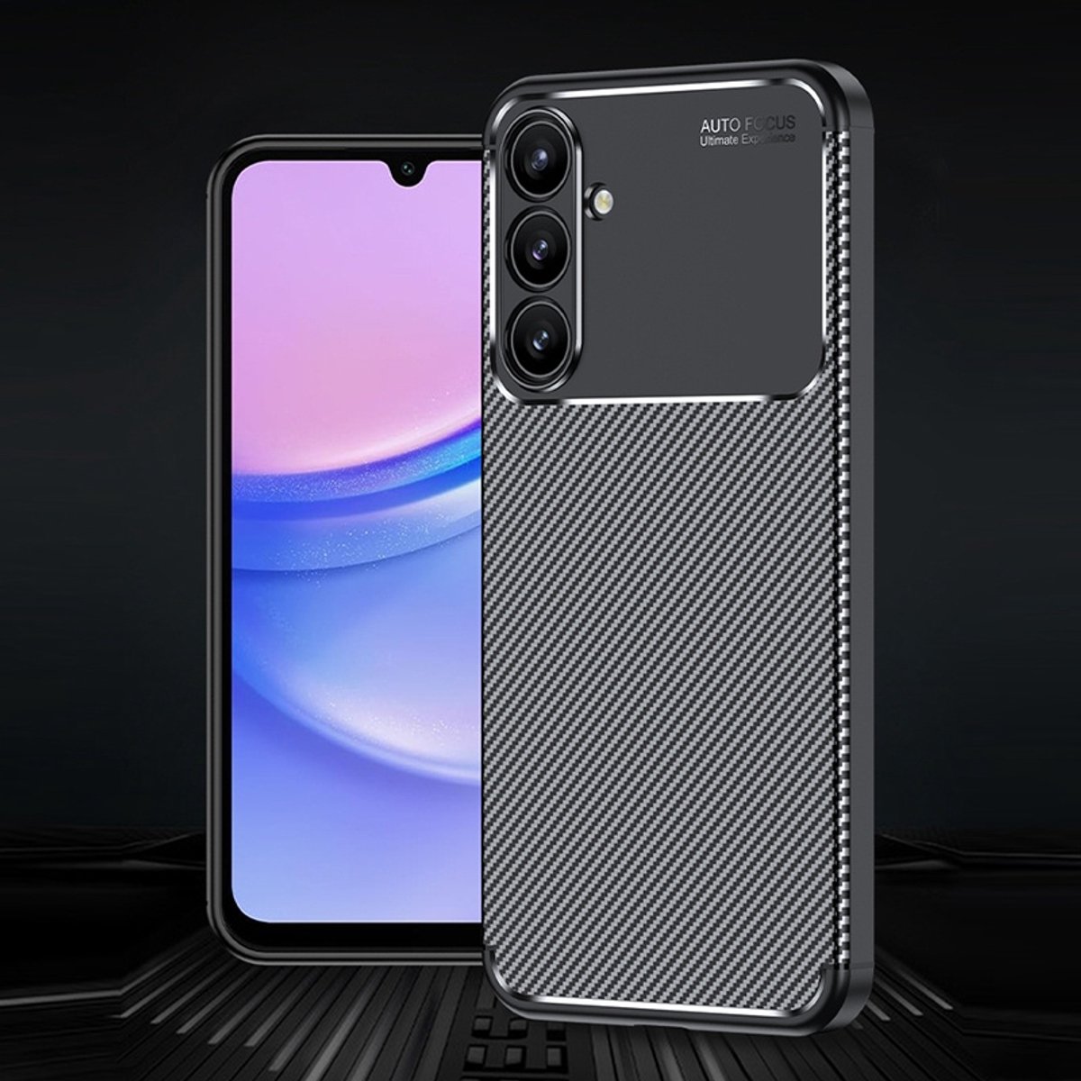 TPU Carbon Bescherm-Hoes Skin geschikt voor Samsung Galaxy A17 - Zwart