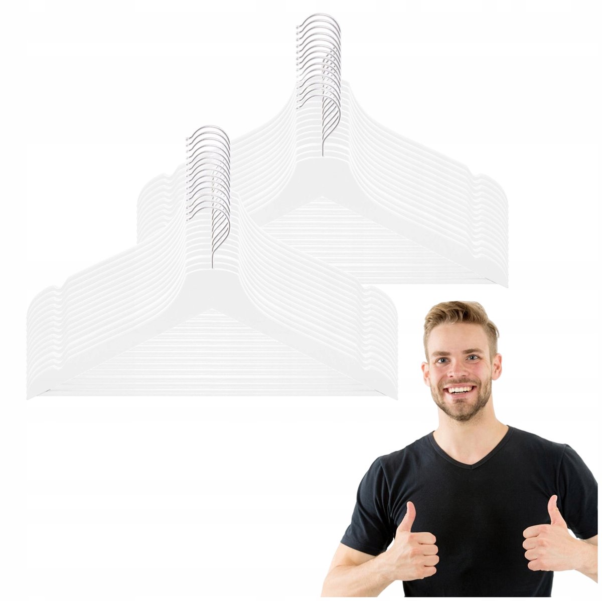 Springos Houten Kledinghangers Wit - Set van 30 - 43cm Breed