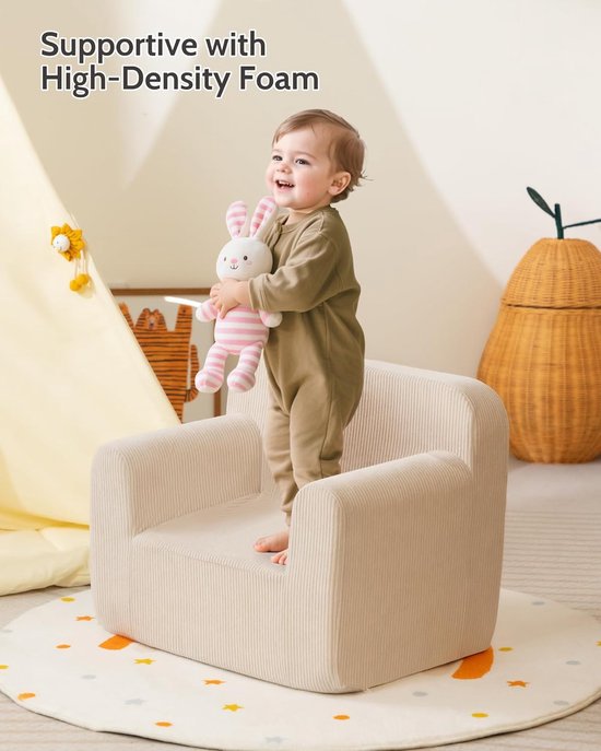Zachte Kinderstoel voor Peuters - Corduroy Design - Beige Leescouch van Merkloos — afbeelding 4