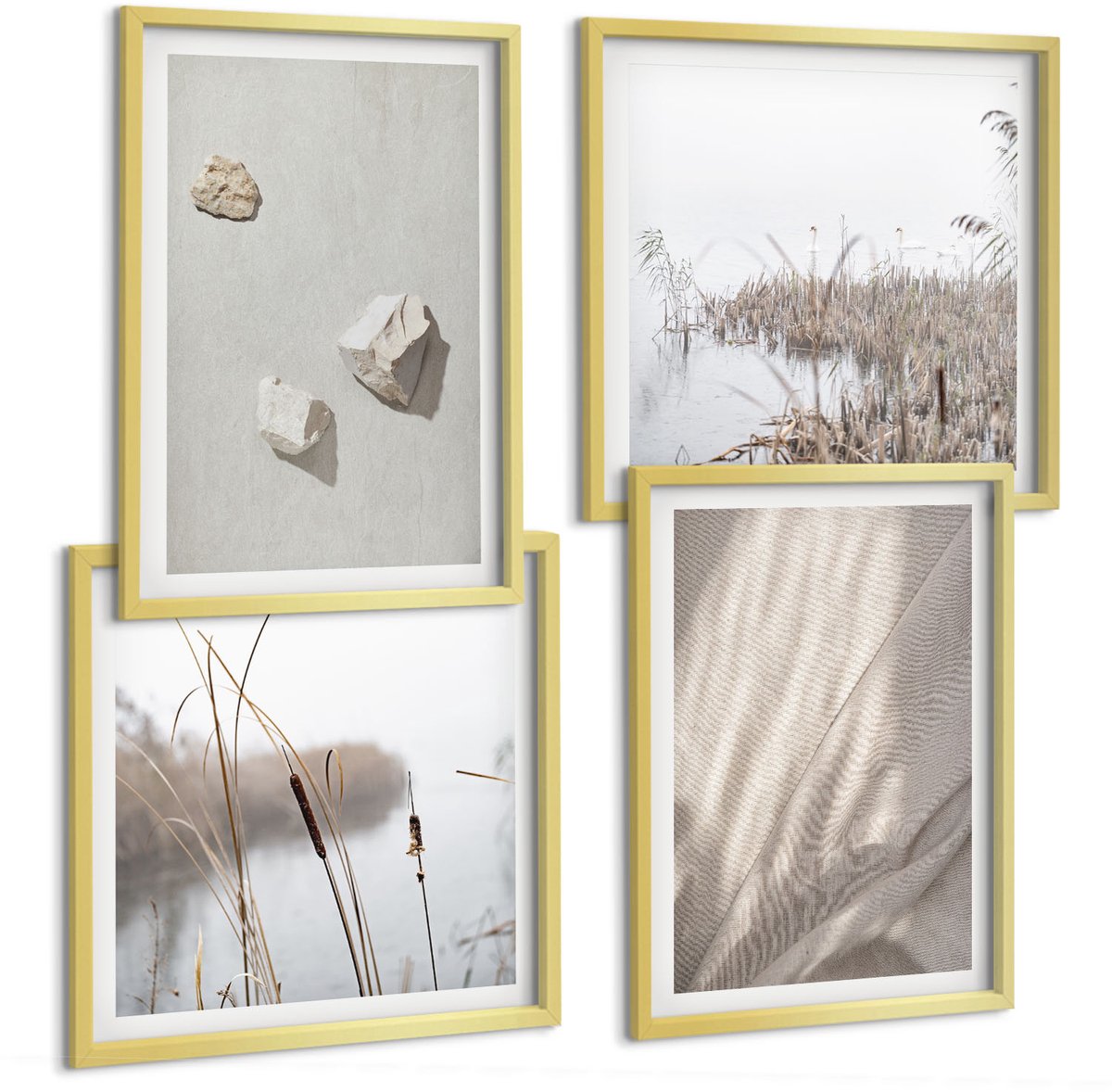 TULUP 4-Delige Schilderij Set - Close-ups van moderne boho-stijl structuren - 40 x 40 cm en 40 x 60 cm - Decoratieve Schilderijen - Woonkamer - Interieur - Moderne Wanddecoratie Gouden lijst