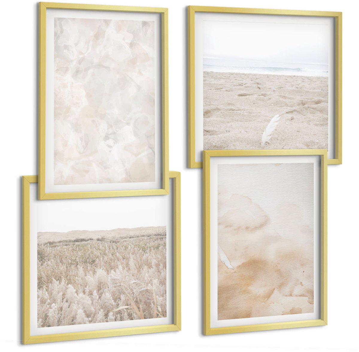 TULUP 4-Delige Schilderij Set - Modieuze texturen in pastelkleuren. - 40 x 40 cm en 40 x 60 cm - Stijlvolle Muurdecoratie - Slaapkamer - Woonkamer Decoratie Gouden lijst