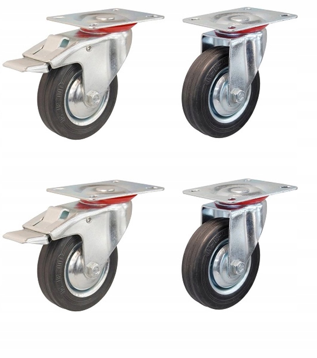 Set van 4 Zwenkwielen voor Transportkarren - 100mm