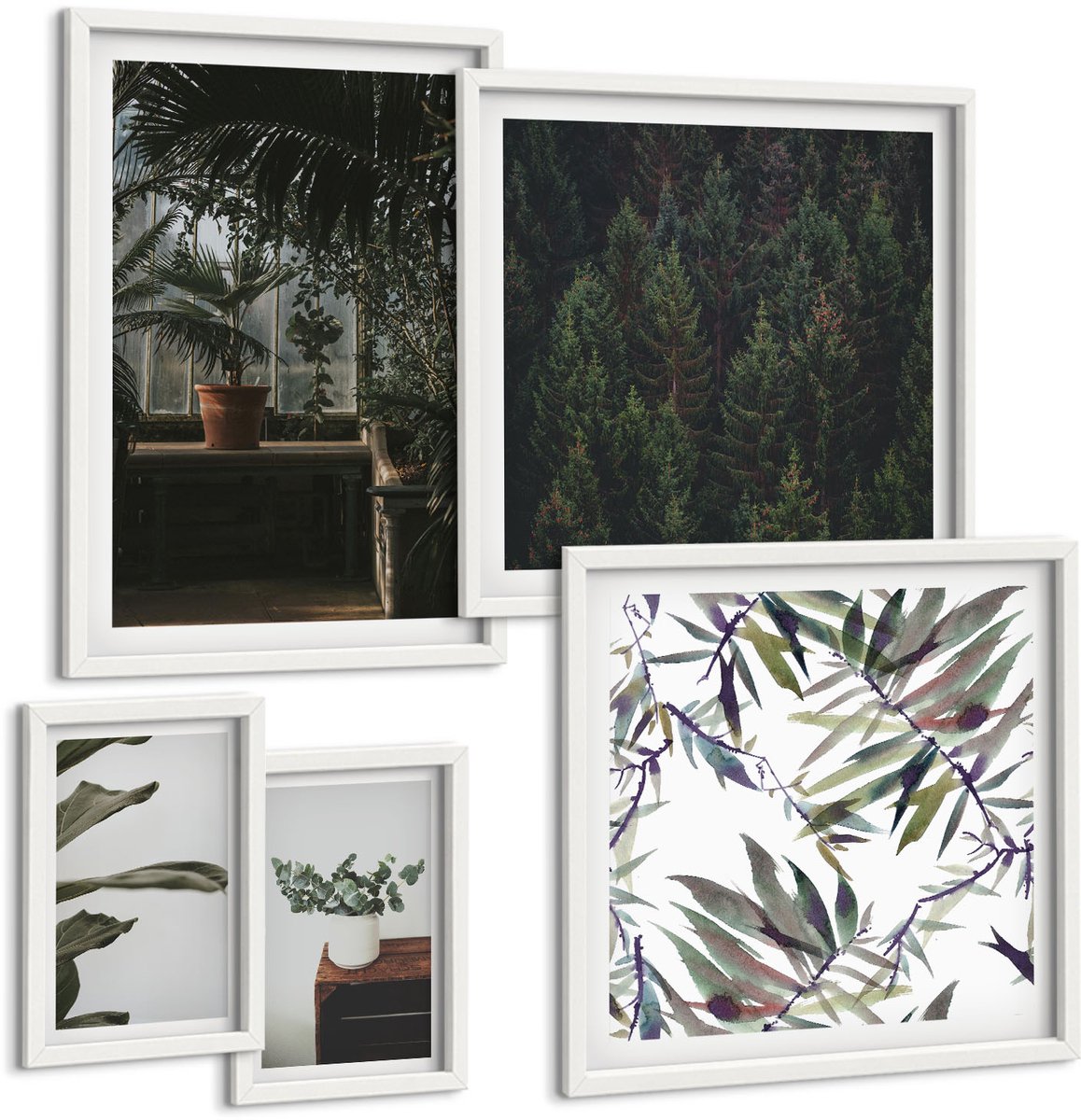 Tulup 4-Delige Schilderij Set - Plantenmotieven en natuurlijke accenten in de groene oase - 50 x 50 cm, 20 x 30 cm en 40 x 60 cm - Stijlvolle Wanddecoratie - Interieur - Decoratieve Schilderijen