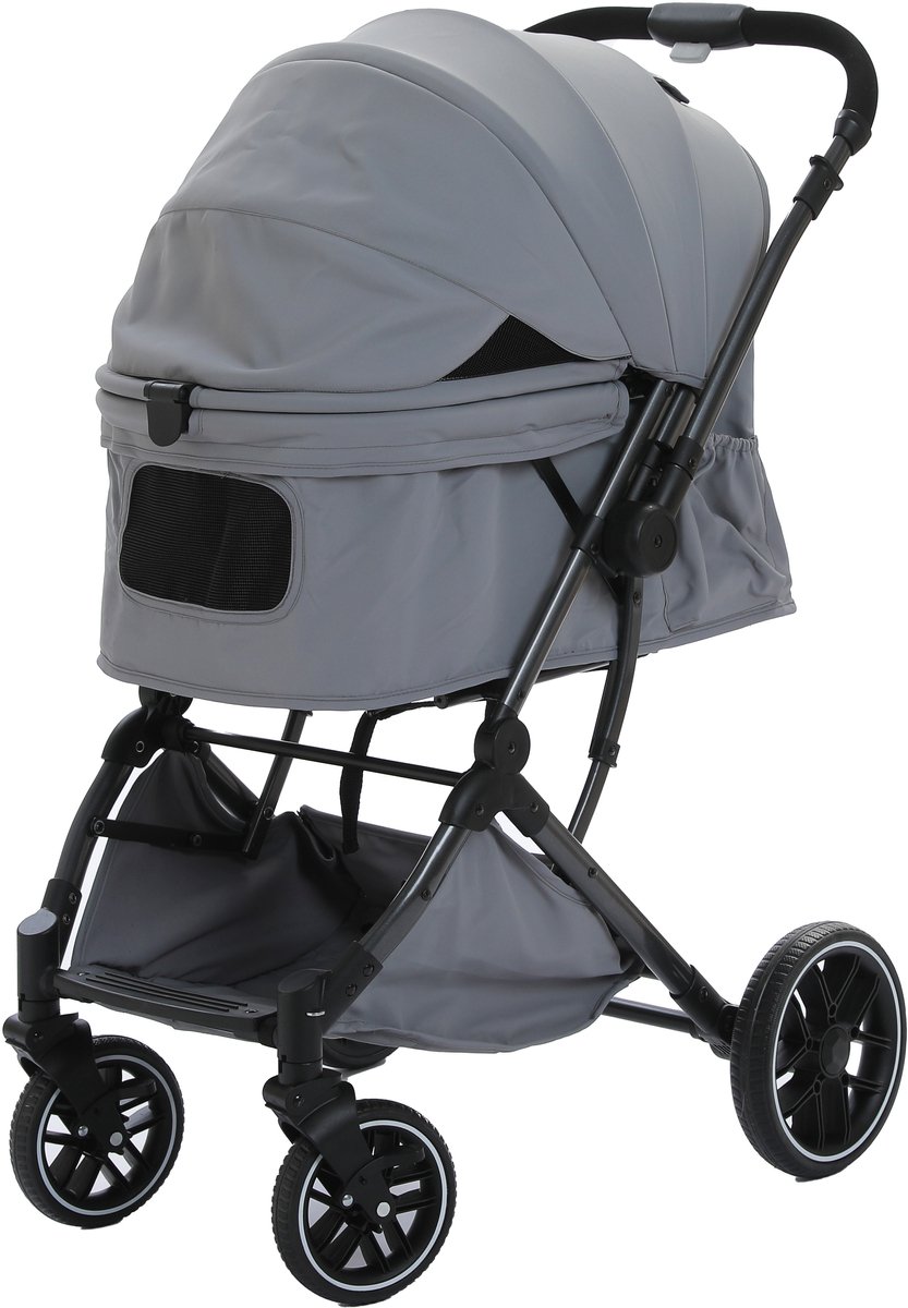 Hondenbuggy inklapbare - Honden kinderwagen - Grijs - Hondenbuggy all terrain - Incl grote opbergmand