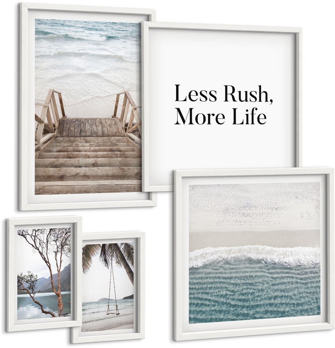 Tulup 4-Delige Schilderij Set - Rustige stranden en ontspannend uitzicht op zee - 50 x 50 cm, 20 x 30 cm en 40 x 60 cm - Wanddecoratie - Schilderijen Set - Interieur - Muurdecoratie