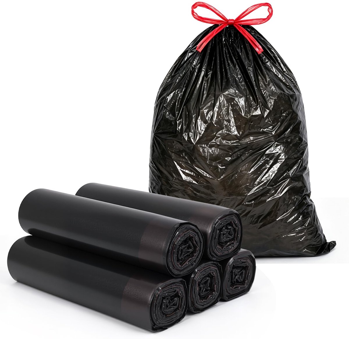 Vuilniszakken 75 stuks - 25 l - zwart - robuuste kunststof met trekkoord voor eenvoudig transport - ShopVlot