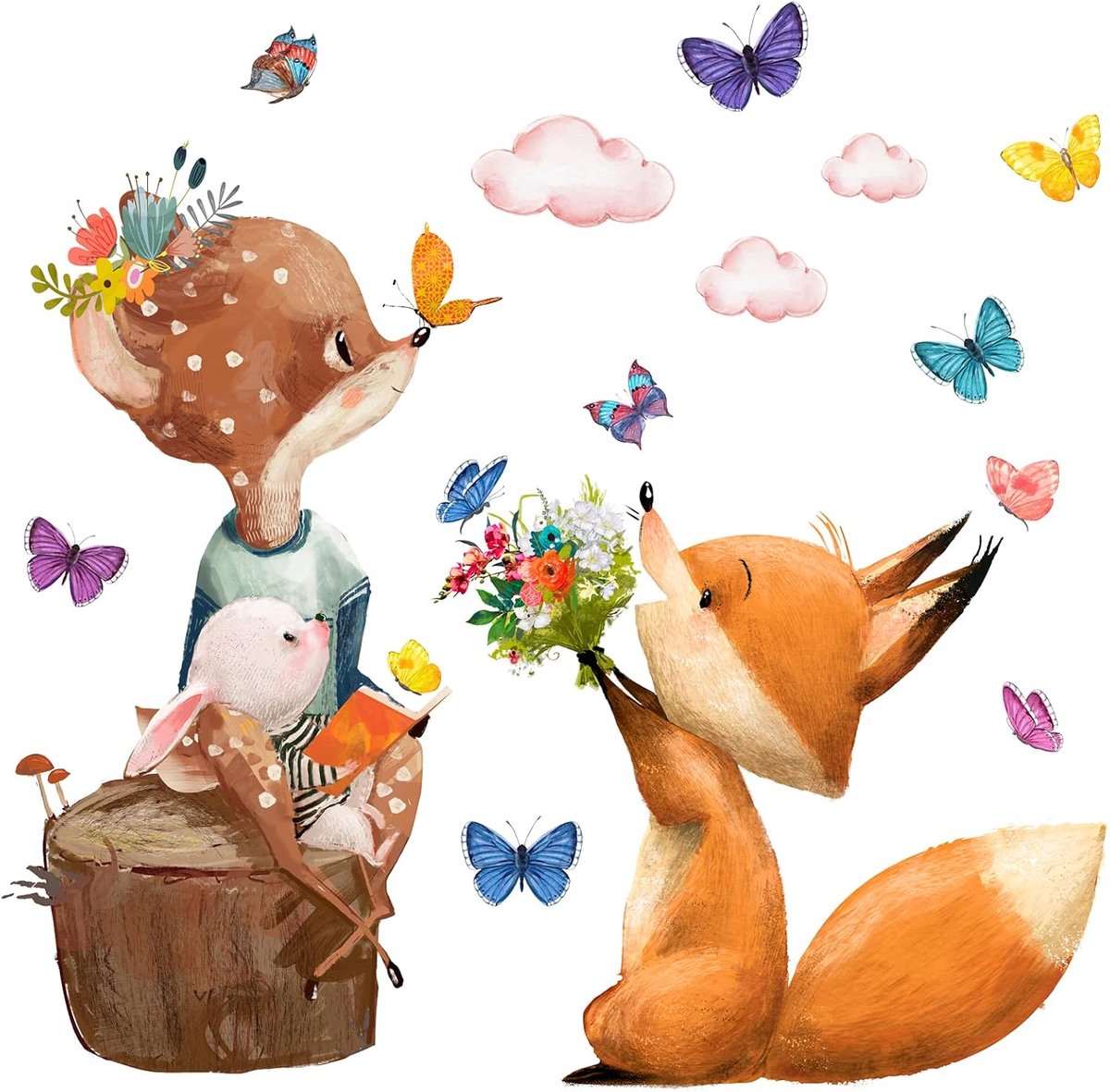 Wandsticker - Fuchs & Reh 78 x 72 cm - Babykamer Stickers - Dieren Decoratie voor Kinderen - ShopVlot