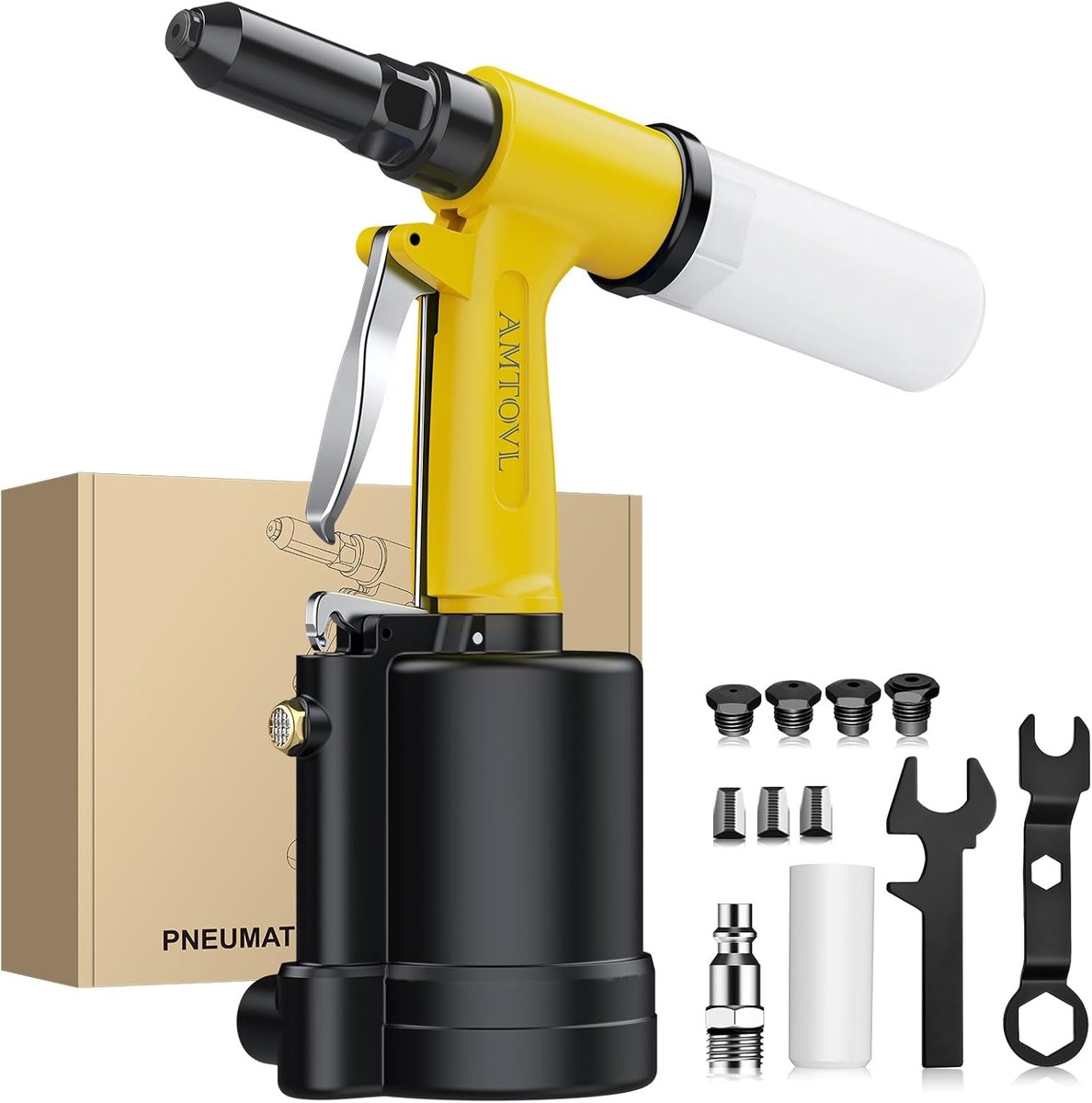 Pneumatische klinknagelmachine 1408KGF - Heavy-duty lucht klinknagelgun - 4 mondstukken - ShopVlot