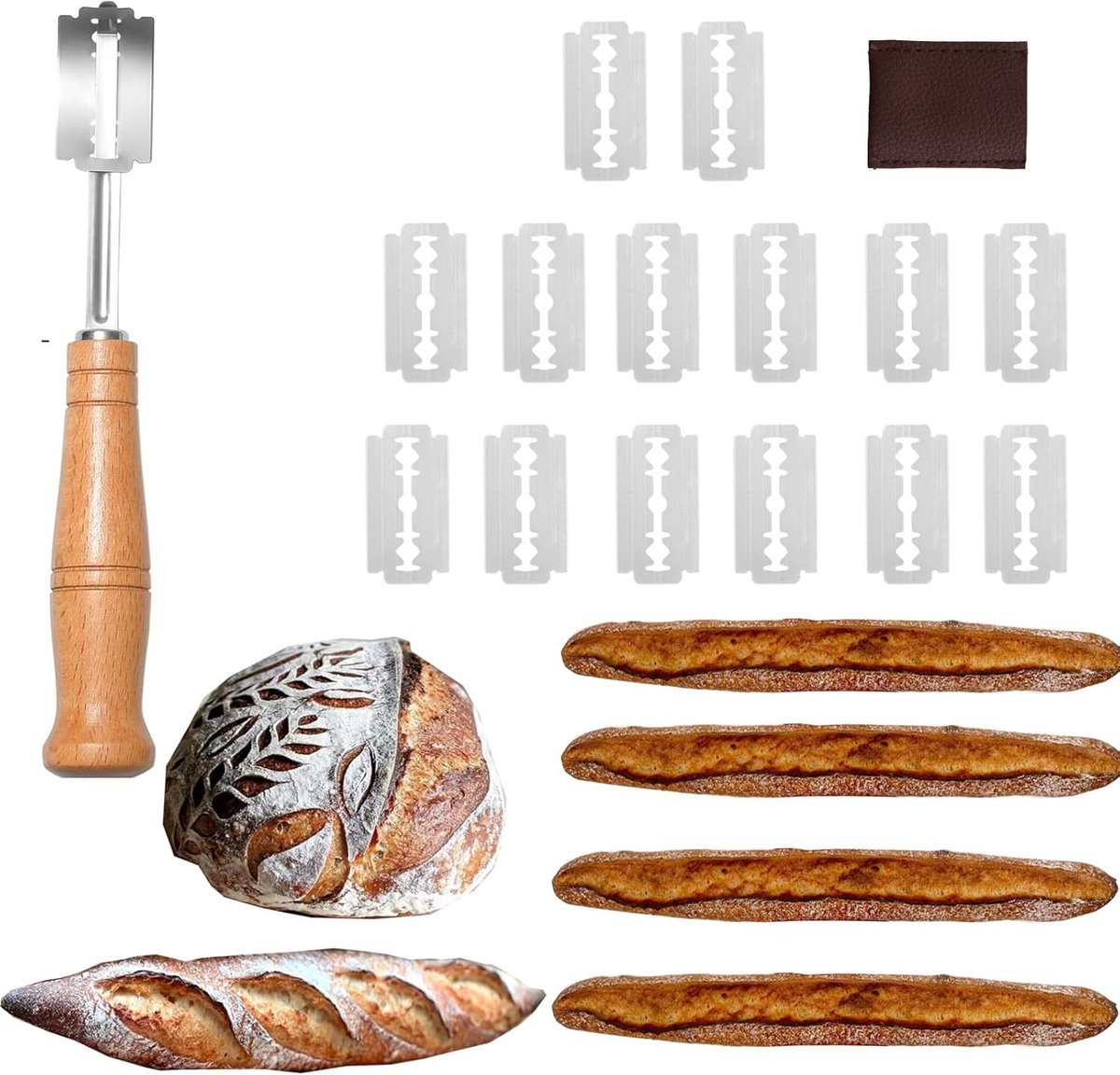 Broodmes set met 15 scheermesjes - bakkerskling - deegsnijmes - perfect voor zuurdesem bakken - ShopVlot