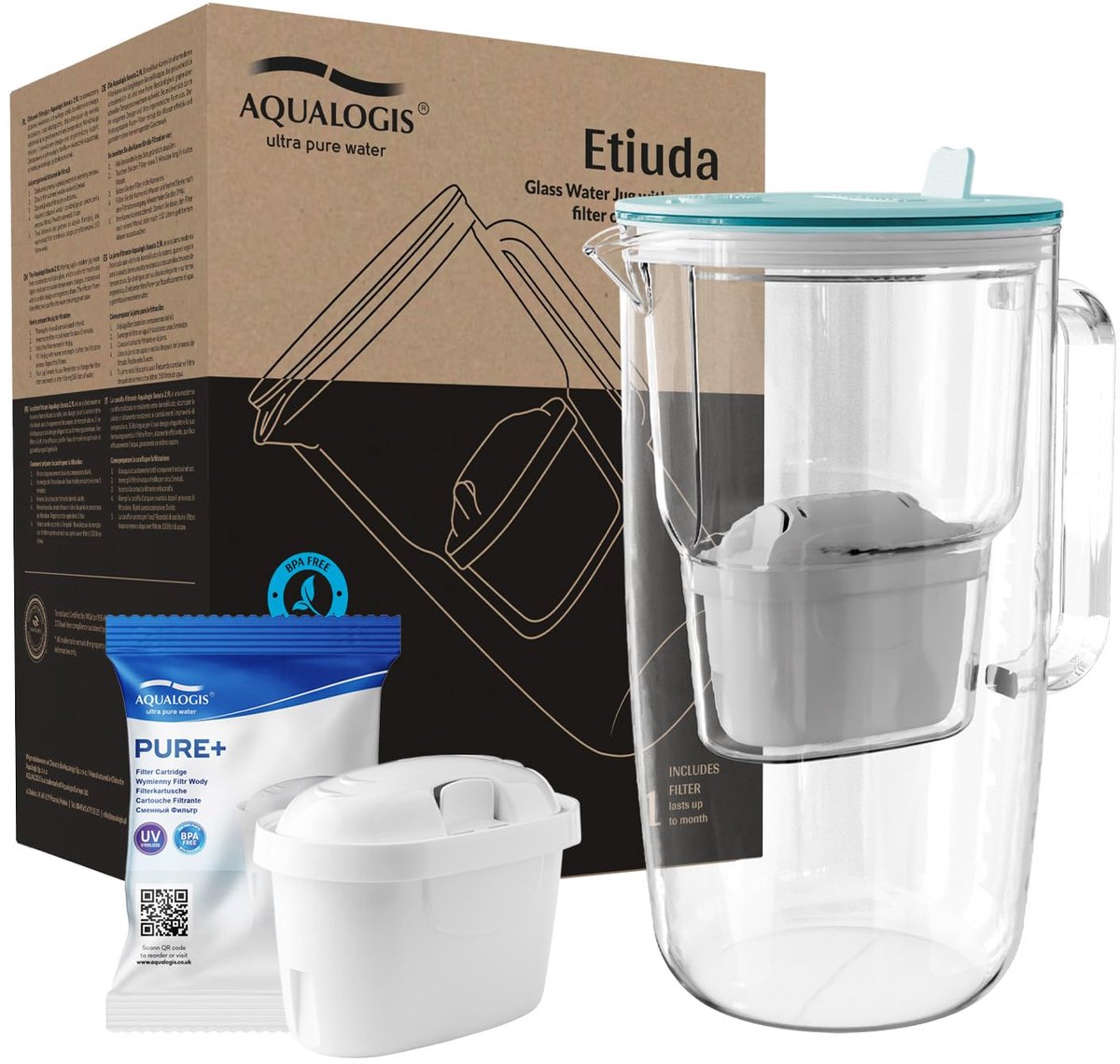 Waterfilterkan 2.9L - Borosilicaatglas - Vermindert geur en smaak - Gezond drinkwater - ShopVlot