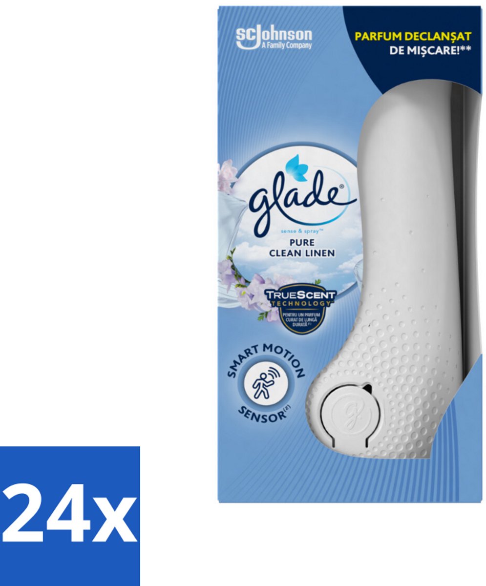 24 x Glade - Houder Sense & Spray - Pure Clean Linen - 18 ml - Luchtverfrisser - Geurverspreider - Glade Sense & Spray - Pure Clean Linen - Frisse Geur