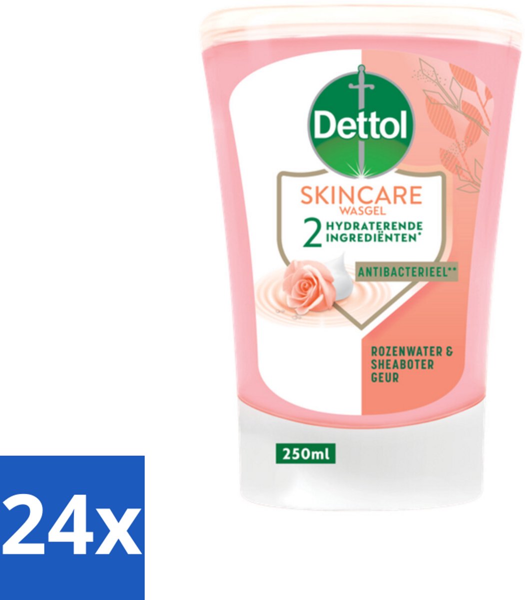 24 x Dettol - Wasgel Navulling - Skincare - Rozenwater & Sheaboter - 250 ml - Antibacteriële Handzeep - Rozenwater - Sheaboter - Wasgel Navulling - No-Touch Dispenser