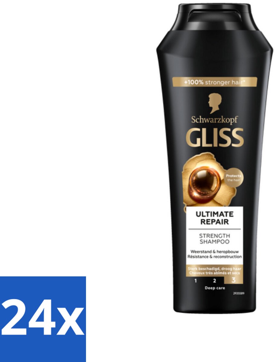 24 x Gliss - Shampoo - Ultimate Repair - Voor Intensief Herstel - 250 ml - Haarherstel - Beschadigd Haar - Droge Haren - Haarversterking - Glans Shampoo