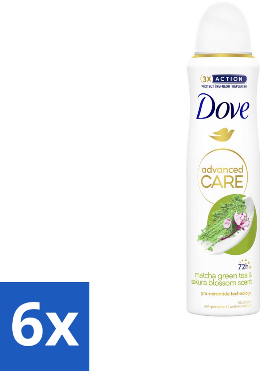 6 x Dove Deodorant Spray - Matcha & Sakura - 150 ml - Dove Deodorant - Anti-transpirant - Matcha - Sakura - Deodorant Spray