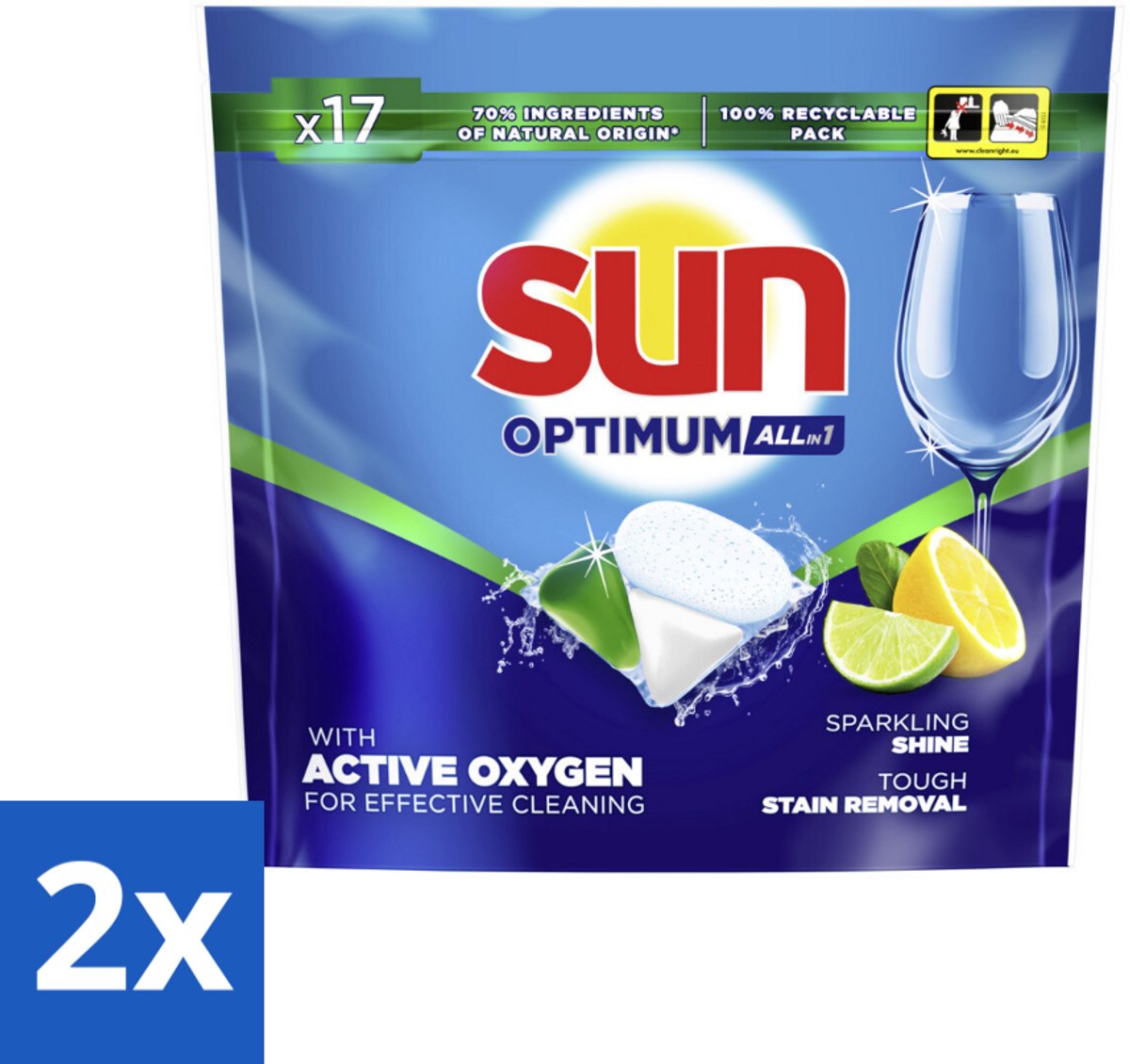 2 x Sun - Vaatwascapsules - Citroen - 17 capsules - Vaatwasmiddel - Vaatwasser - Citroengeur - Reinigingscapsule - Glans