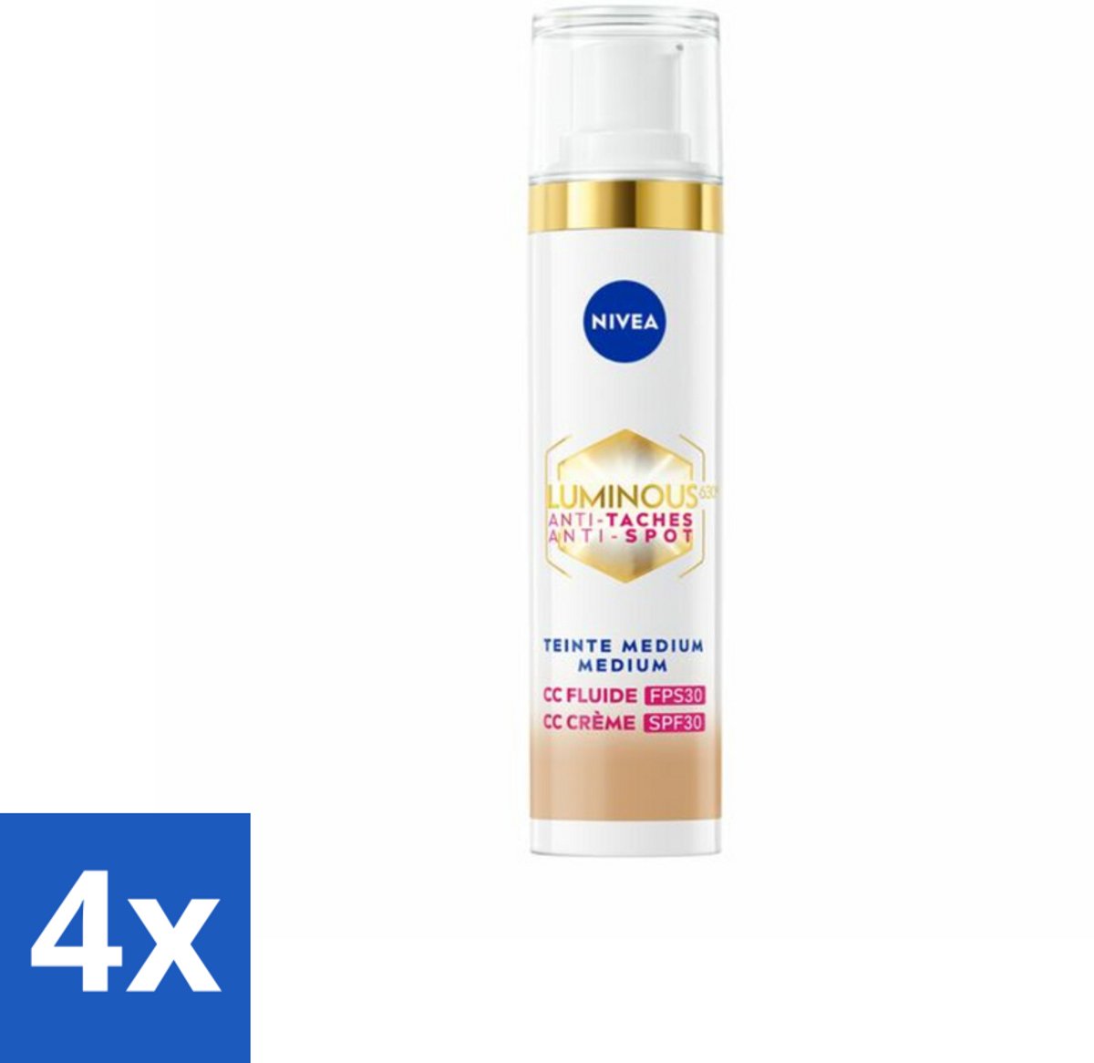 4 x NIVEA - Cellular LUMINOUS630 CC Crème Medium - Gekleurde Dagcrème - Tegen Pigmentvlekken - SPF 30 - 40 ml - Gekleurde Dagcrème - Anti-pigmentvlekken - CC Cream - NIVEA Cellular LUMINOUS630 - SPF 30