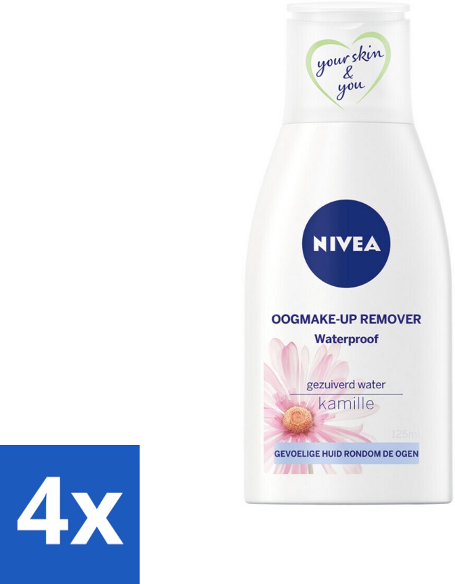 4 x NIVEA - Oogmake-up Verwijderaar - Waterbestendige Make-up Verwijderaar - Voor de gevoelige huid - Met Kamille & Provitamine B5 - 125 ml - Waterproof Oogmake-up Remover - Oogmake-up Verwijderen - Gevoelige Huid - Kamille - Provitamine B5