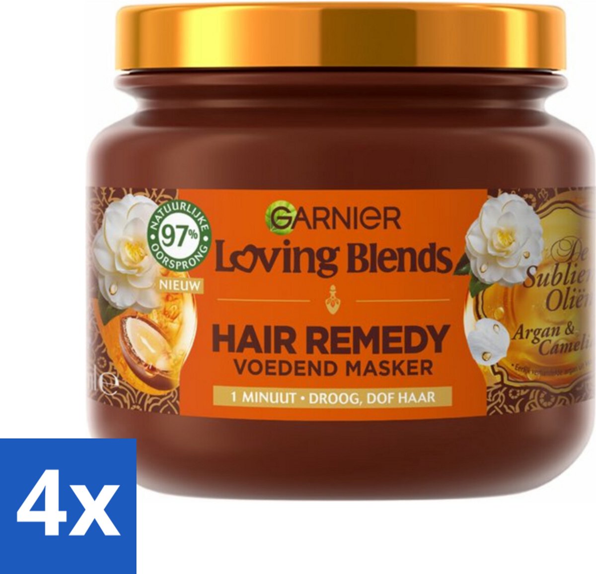 4 x Garnier - Loving Blends - Haarmasker - Argan & Cameliaolie - Droog & Dof Haar - 340 ml - Haar Masker - Argan Olie - Cameliaolie - Droog Haar - Dof Haar