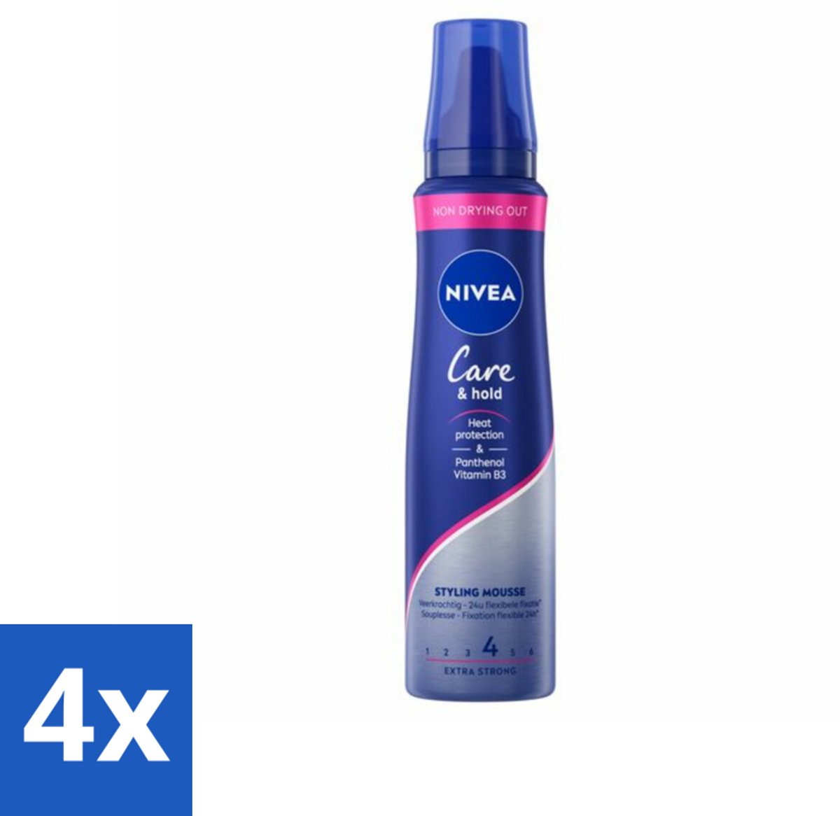 4 x NIVEA - Stylingschuim - Verzorging & Stevigheid - Hittebescherming - 150 ml - Styling Mousse - Haarverzorging - Langdurige Fixatie - Hittebescherming - Haarversterking