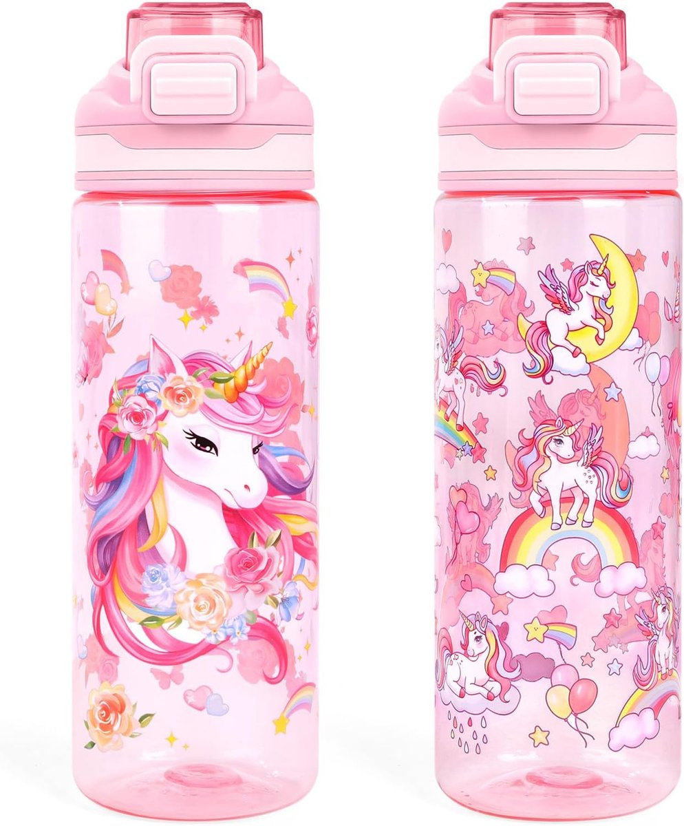 Drinkfles voor kinderen 650 ml - BPA-vrije waterfles - eenhoorn & roze - ideaal voor school - ShopVlot