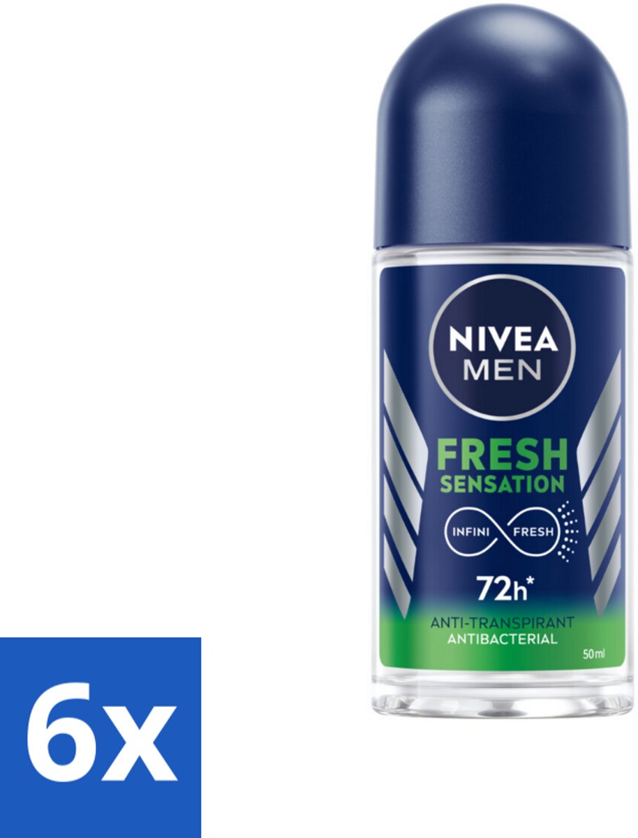 6 x NIVEA MEN - Deodorant Roller - Fresh Sensation - 50 ml - Anti-transpirant - Frisheid - Geur - Huidbescherming - Mannelijke Geur