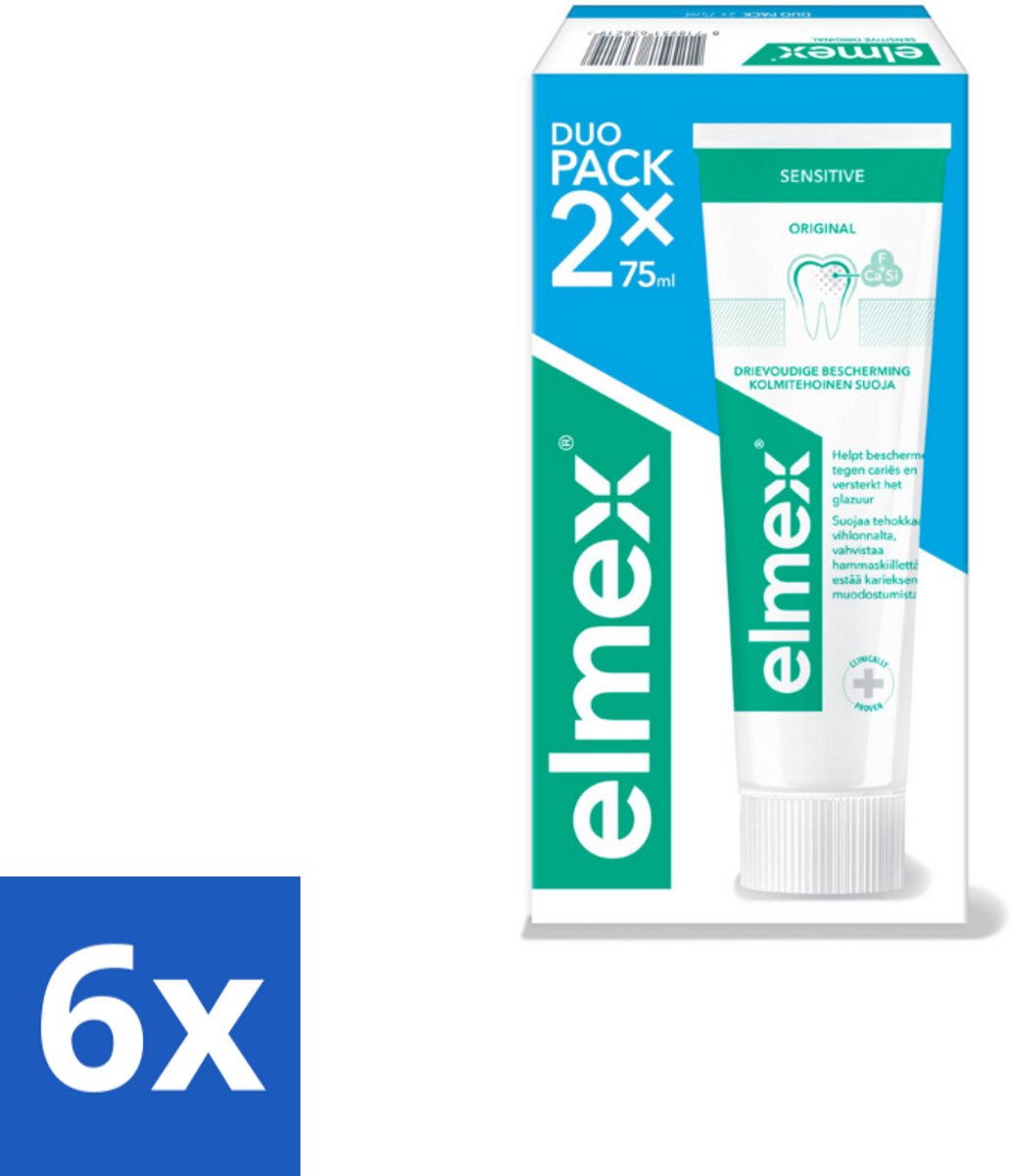 6 x Elmex - Tandpasta - Sensitive Duopack - Gevoelige Tanden - 2 x 75 ml - Tandpasta Gevoelige Tanden - Tandplak Verwijderen - Tandglazuur Versterken - Gevoelige Tanden Beschermen - Aminfluoride