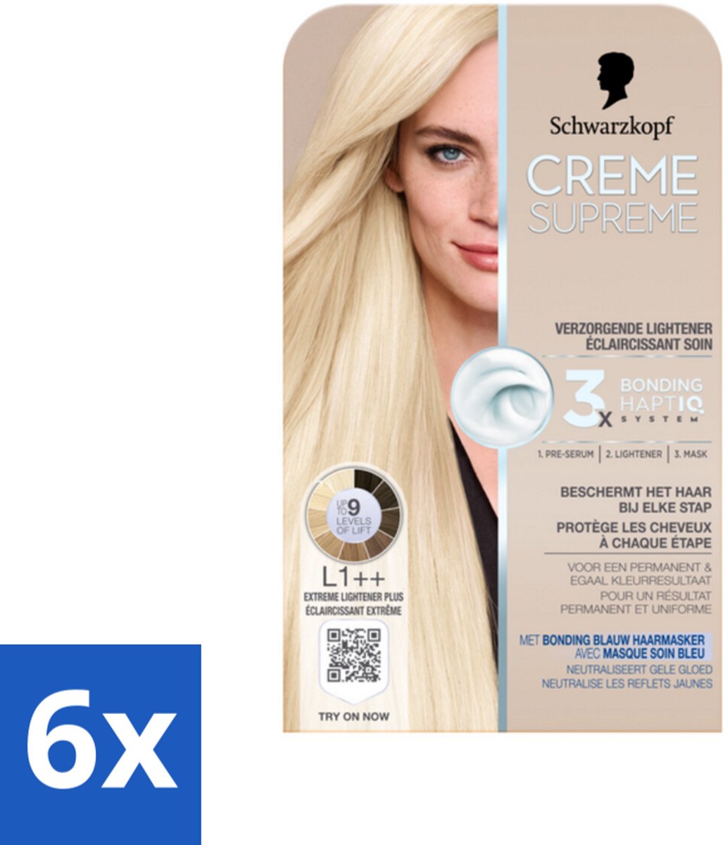 6 x Schwarzkopf - Haarkleuring - Creme Supreme L1++ - Extreme Lightener Plus - 245g - Blondeerbehandeling - Permanente Haarkleuring - Blond Haar - Haarkleur - Haarkleuring