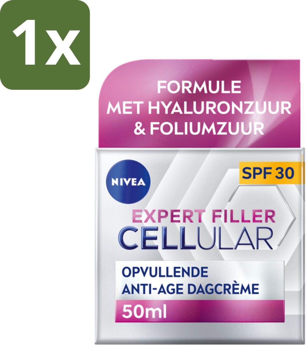 1 x NIVEA - CELLular Expert Filler Dagcrème - Anti-Veroudering Gezichtscrème - SPF 30 - Met Hyaluronzuur, Creatine & Foliumzuur - 50 ml - Anti-aging Crème - Rimpelverlichting - Huidverjonging - SPF 30 - Hyaluronzuur Crème