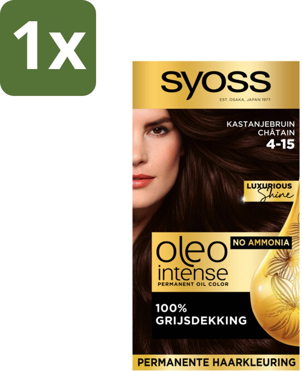 1 x SYOSS - Oleo Intense 4-15 Kastanje Bruin - Haarverf - Zonder Ammoniak - Grijsdekking - Langdurige Kleur - Haarverf - Permanent Haarkleuring - Zonder Ammoniak - Grijsdekking - Kastanjebruin