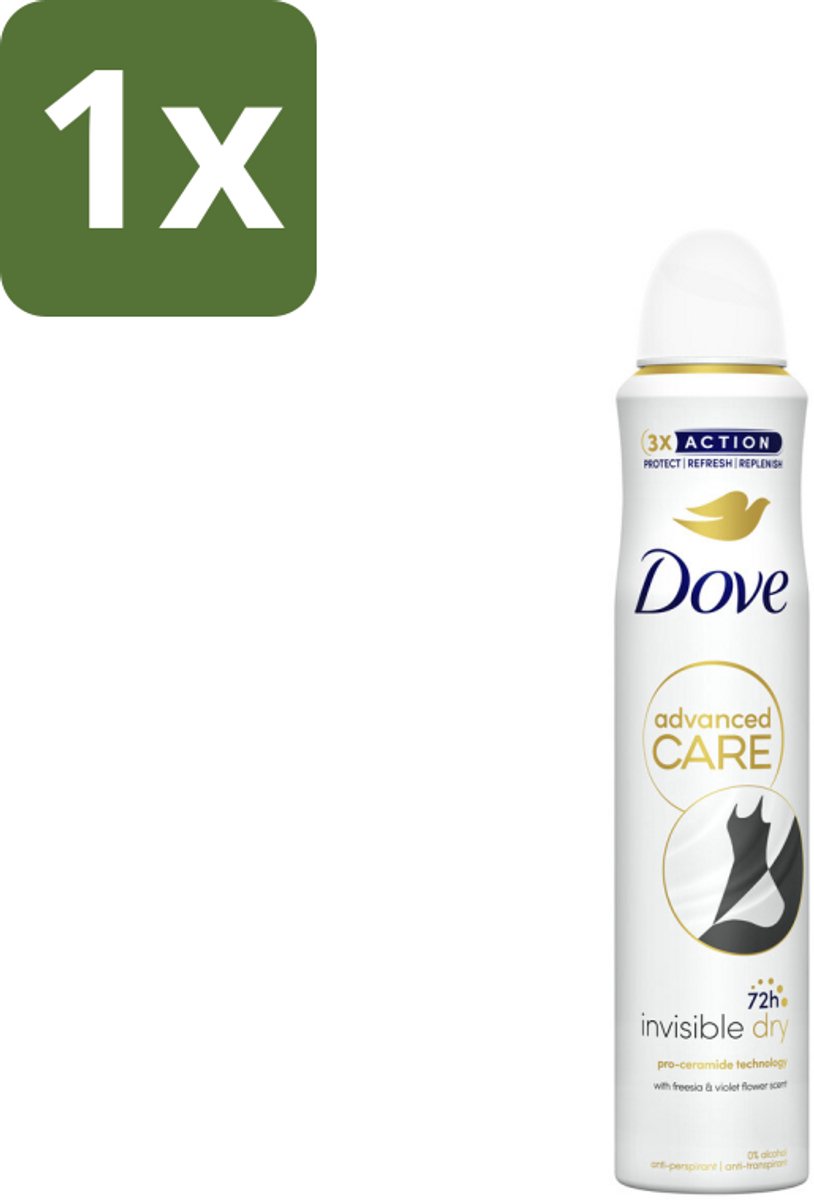 1 x Dove Deodorant Spray - Invisible Dry - 200 ml - Dove Deodorant Spray - Anti-transpirant - Zweetvermindering - Onzichtbare Bescherming - Geur