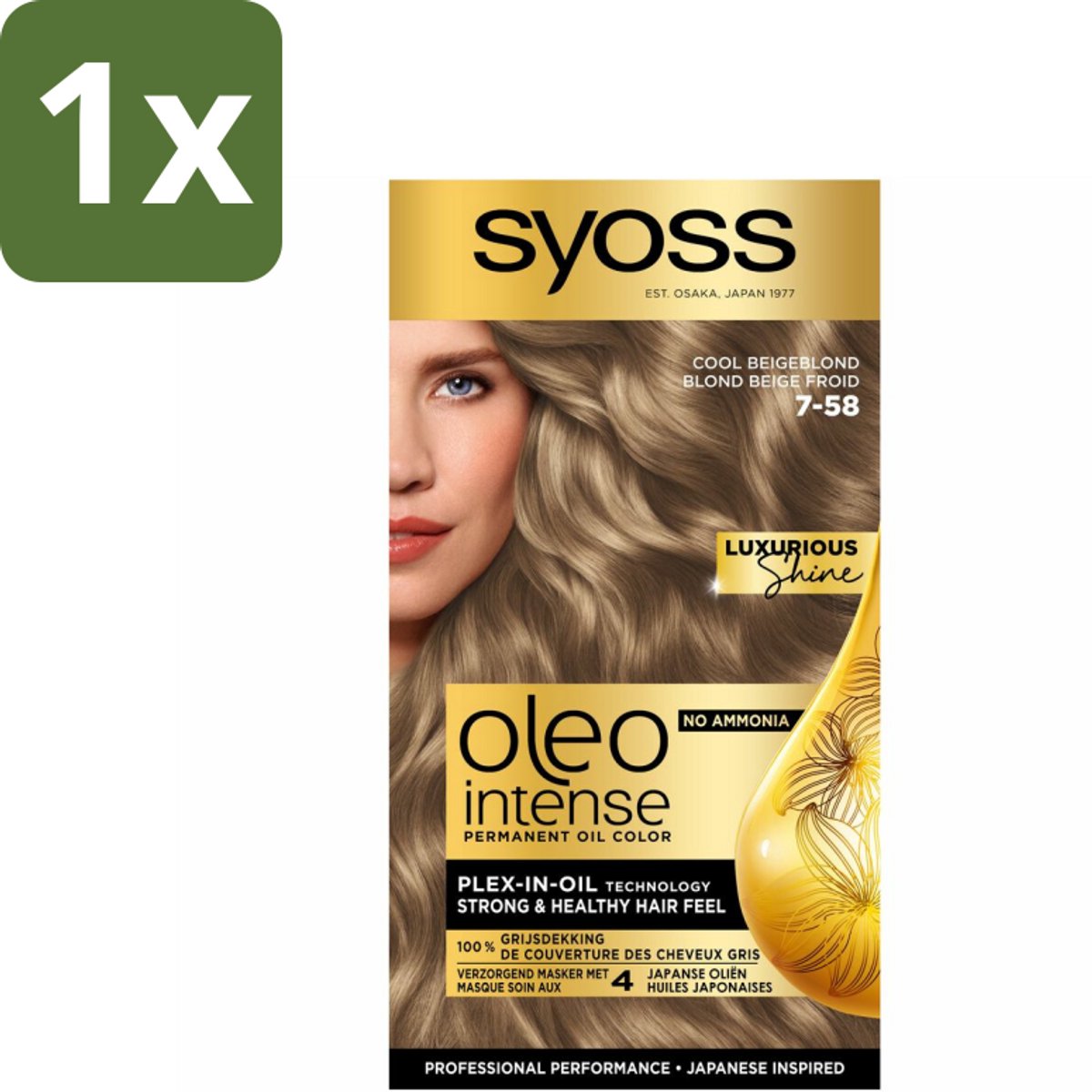 1 x SYOSS - Oleo Intense 7-58 Cool Beige Blond - Haarverf - Zonder Ammoniak - Grijsdekking - Langdurige Kleur - Haarverf - Permanent Haarkleuring - Grijsdekking - Zonder Ammoniak - Olie-formule