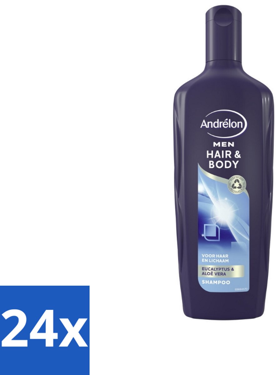 24 x Andrélon - Men - Hair & Body - Shampoo - 300 ml - Mannen Shampoo - 2-in-1 Shampoo - Douchegel - Eucalyptus - Aloë Vera
