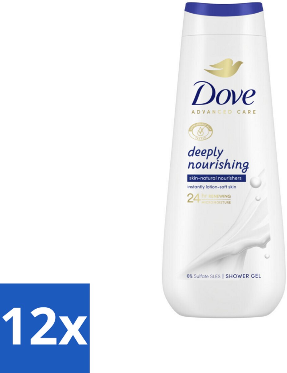 12 x Dove Douchecrème - Deeply Nourishing - 600 ml - Douchecrème - Verzorgende Douchegel - Droge Huid - Hydratatie - MicroMoisture