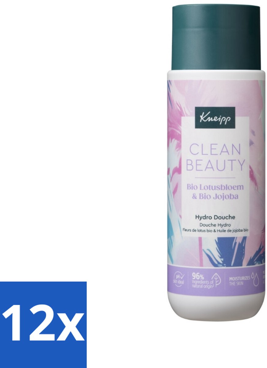 12 x Kneipp - Douchegel - Clean Beauty - Lotus & Jojoba - 200 ml - Douchegel - Biologische Douchegel - Lotusbloem - Jojoba - Natuurlijke Verzorging
