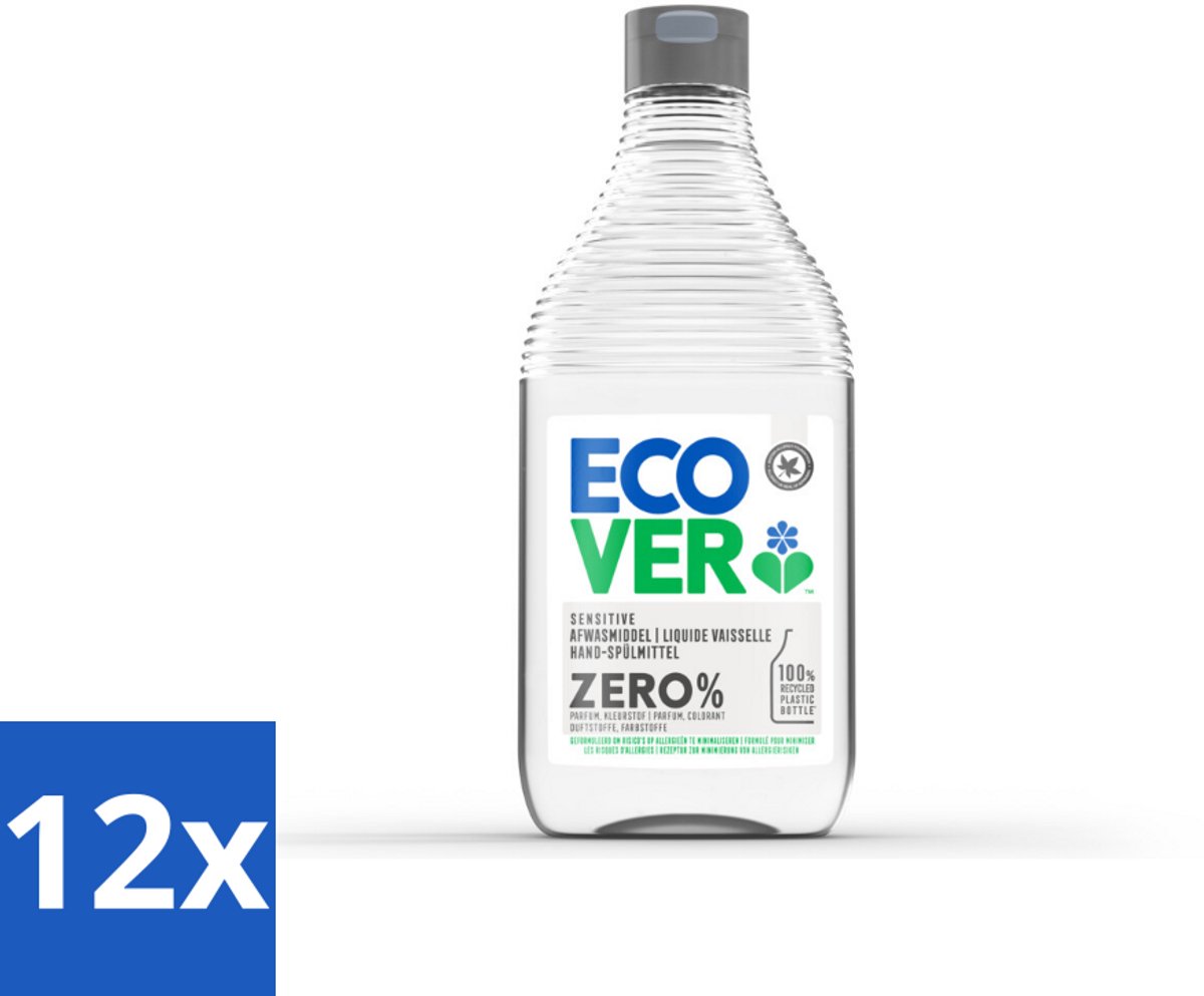 12 x Ecover - Afwasmiddel ZERO - Parfumvrij - 450 ml - Afwasmiddel - Biologisch Afbreekbaar - Hypoallergeen - Parfumvrij - Plantaardige Reiniging