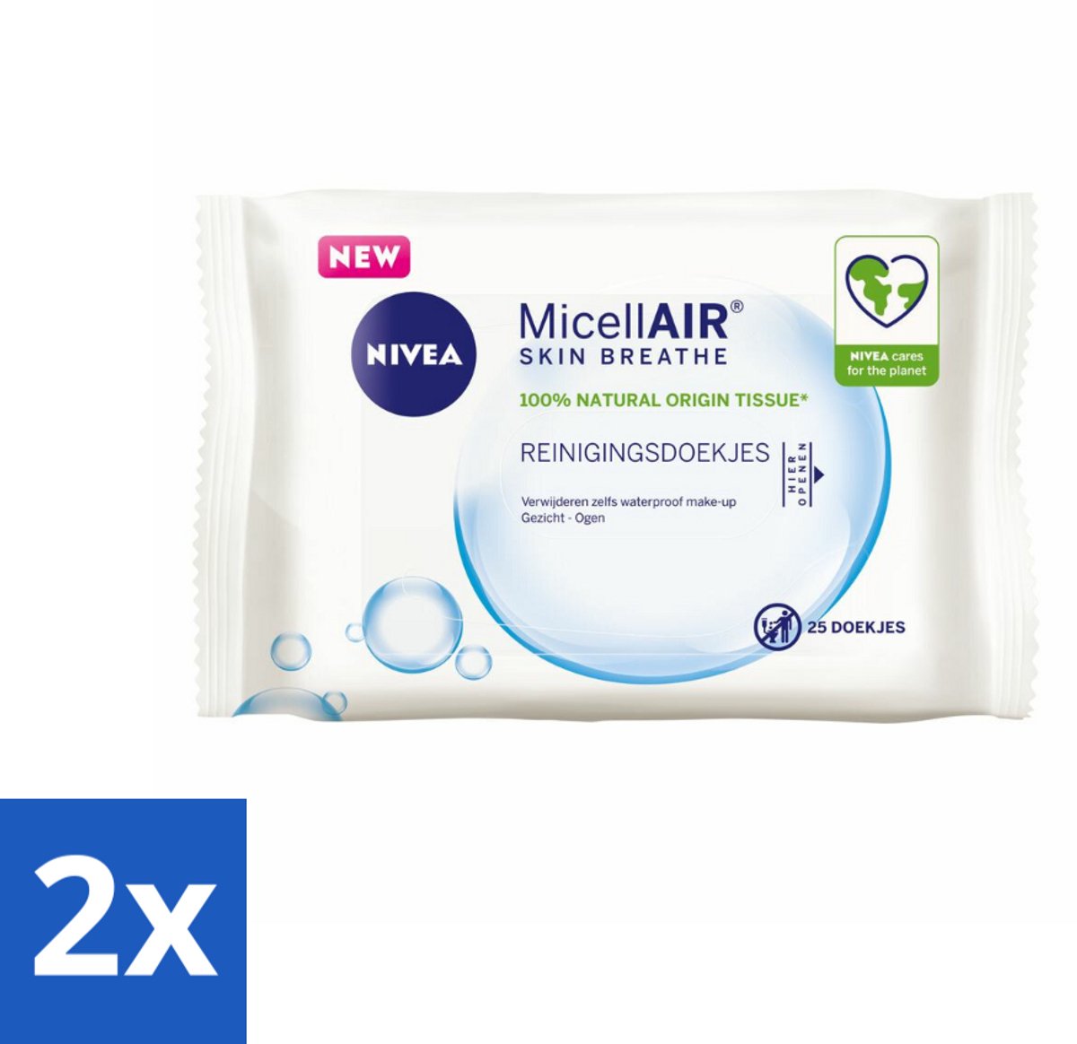 2 x NIVEA - Reinigingsdoekjes - 3-in-1 Micellaire Doekjes - Verwijdert Waterbestendige Make-up - 25 Doekjes - NIVEA Reinigingsdoekjes - Micellair Doekjes - Make-up Remover - Gezichtsreiniger - Vitamine E
