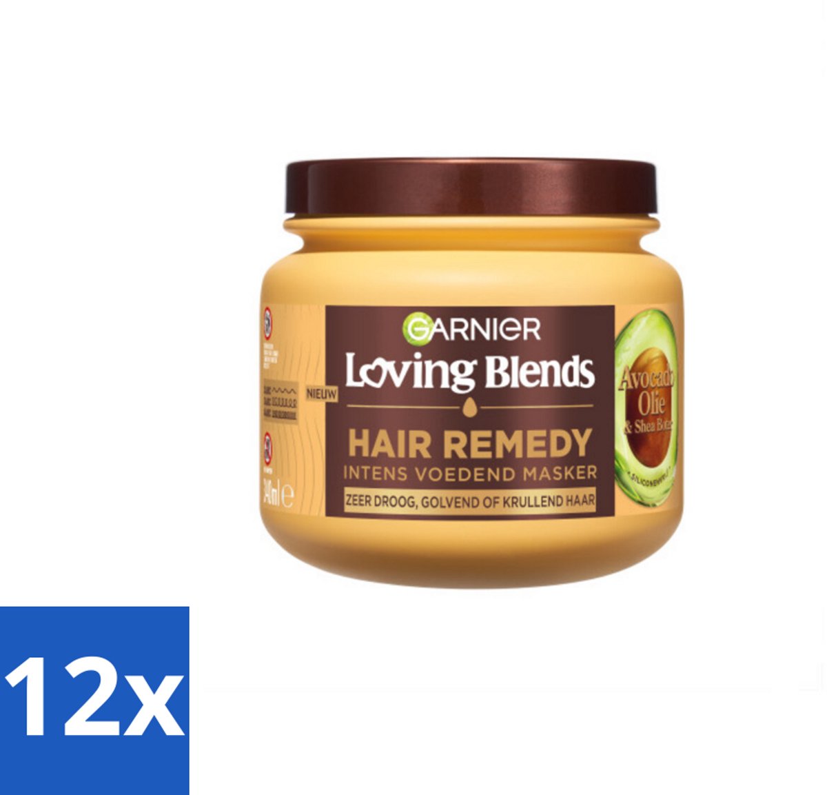 12 x Garnier - Loving Blends - Haarmasker - Avocado Olie & Shea Boter - Ultra Voedend - Golvend & Krullend Haar - 340 ml - Haar Masker - Avocado Olie - Shea Boter - Droog Haar - Pluizig Haar