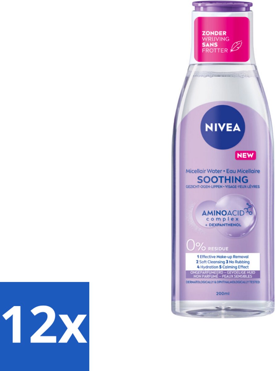 12 x NIVEA - Micellair Water - Gevoelige Huid - Anti-Restant - Verwijdert Waterbestendige Make-up - 200 ml - Micellair Water - Reinigingswater - NIVEA - Gevoelige Huid - Make-up Remover