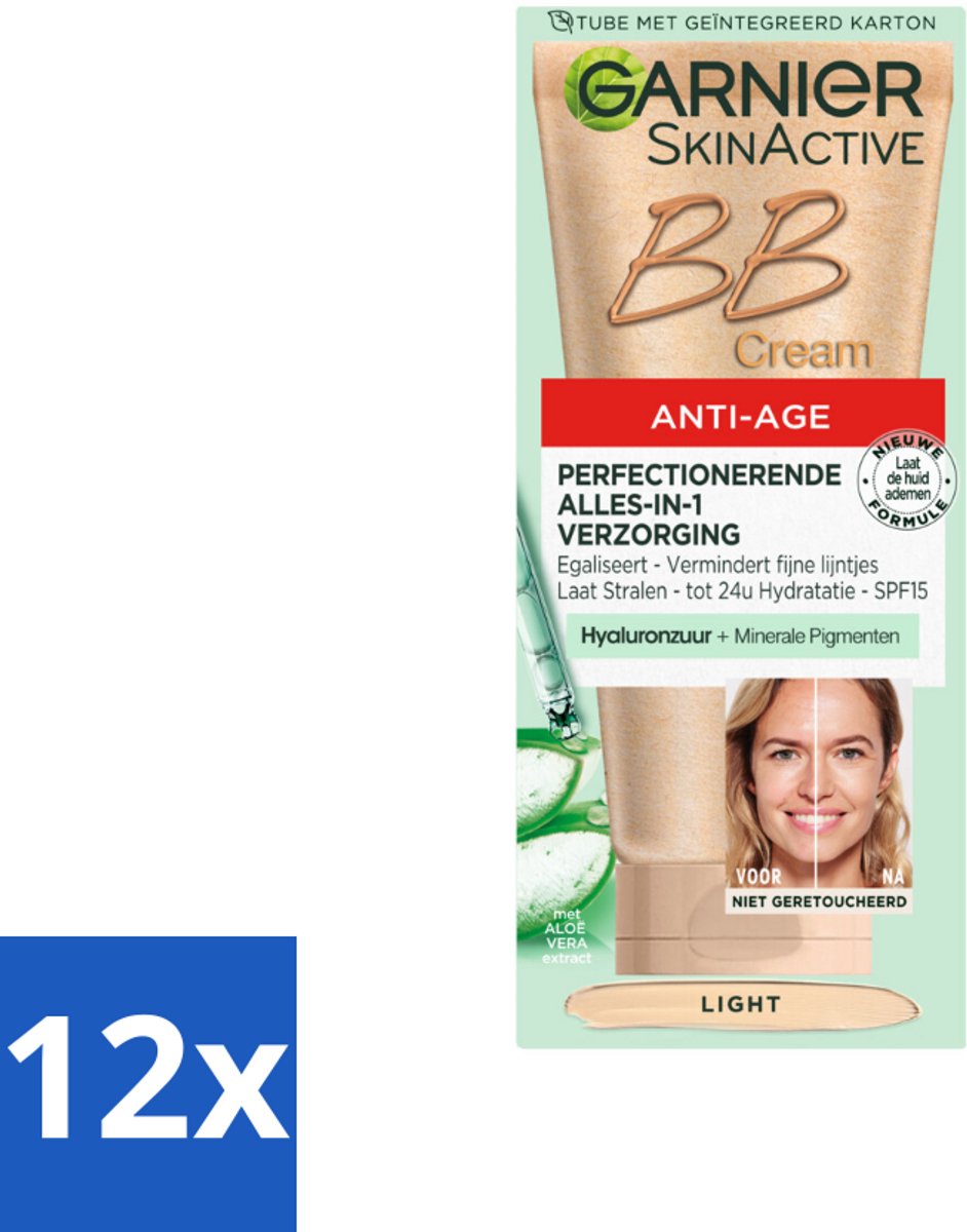 12 x Garnier - SkinActive - BB Cream Light - Anti-Aging - Getinte Dagcrème - 50 ml - BB Crème - Anti-aging - Dagcrème - Garnier - Lichte Huid