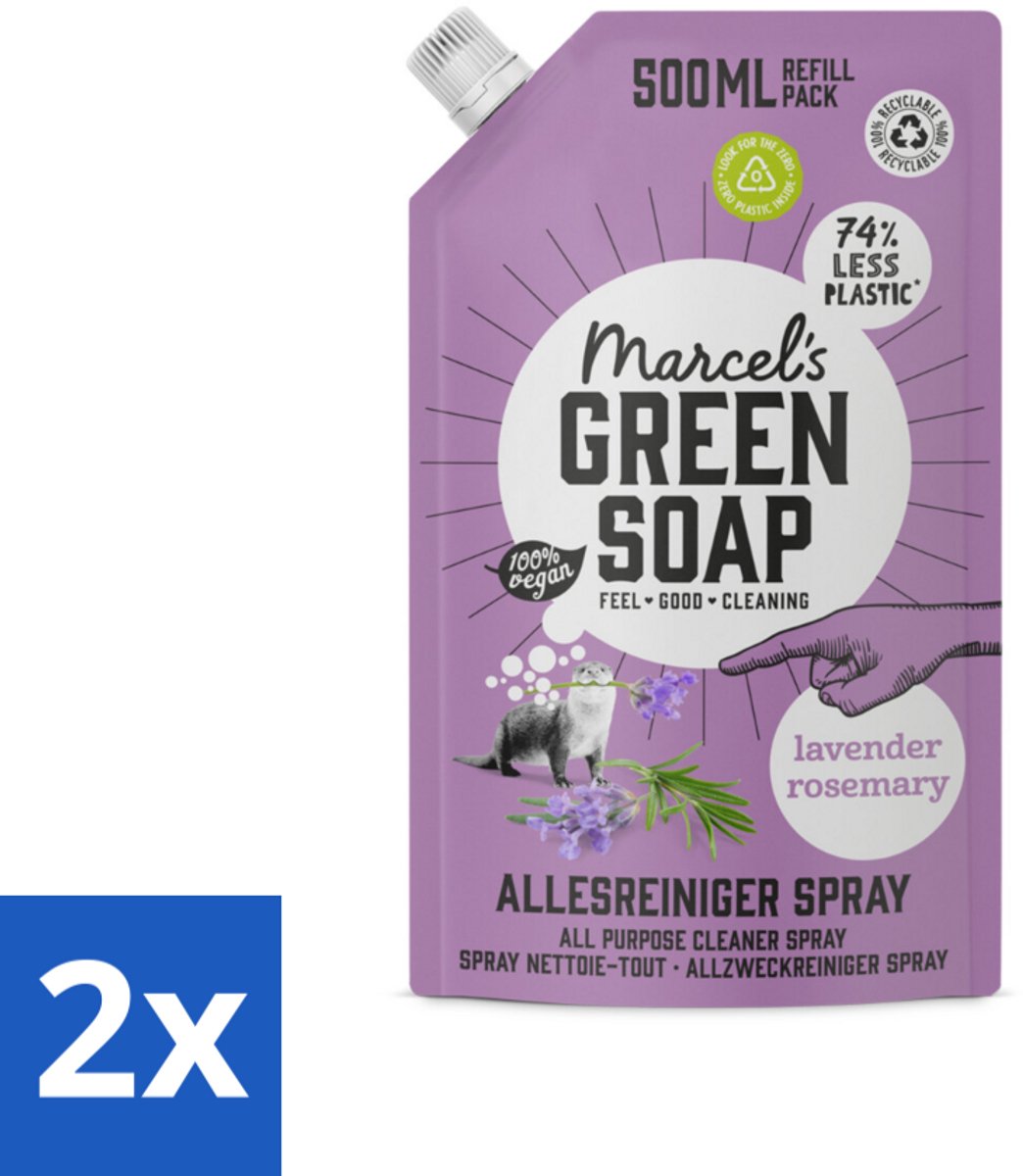 2 x Marcel's Green Soap - Allesreiniger Spray - Navulling - Lavendel & Rozemarijn - Frisse reiniging - 500 ml - Allesreiniger - Schoonmaakproduct - Biologisch Afbreekbaar - Vegan - Lavendel