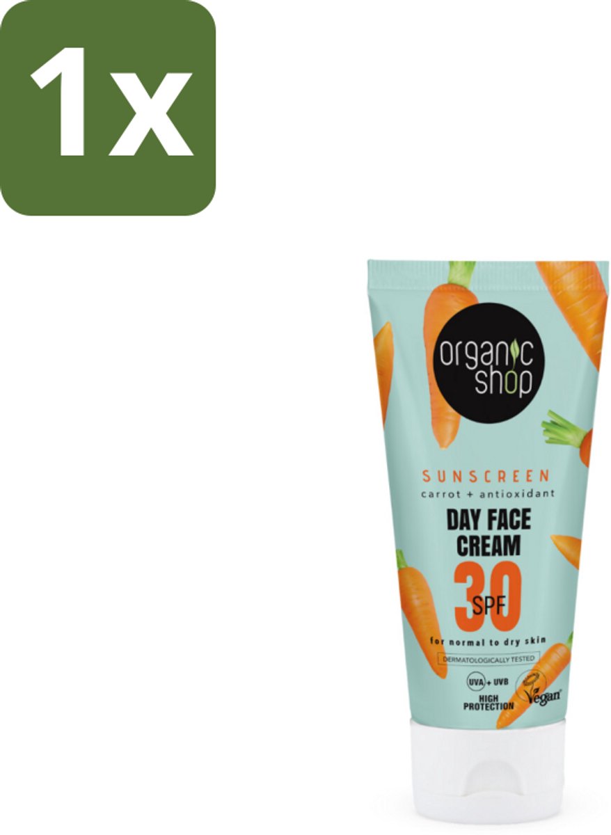 1 x Organic Shop - Zonnebrandcrème Gezicht SPF 30 - Normale Huid - 50 ml - Zonnebrandcrème - SPF 30 - Gezichtsbescherming - UVA/UVB Bescherming - Natuurlijke Zonnebrand