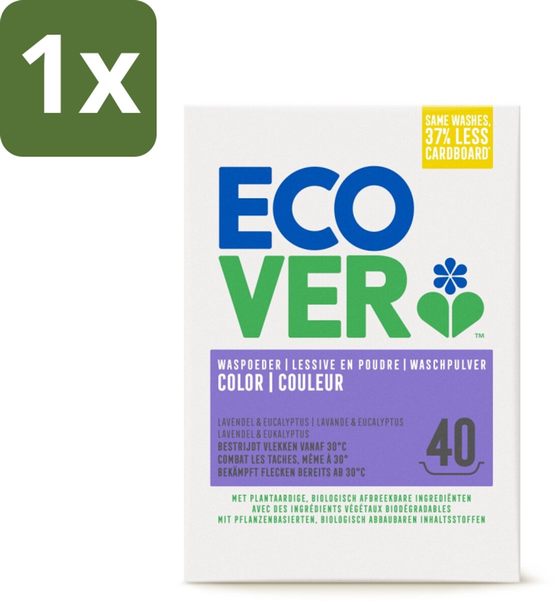 1 x Ecover - Waspoeder Color - Voor gekleurde was - 3 kg - 40 wasbeurten - Gekleurde Was - Waspoeder - Kleuren Behouden - Vlekken Verwijderen - Duurzaam Wasmiddel