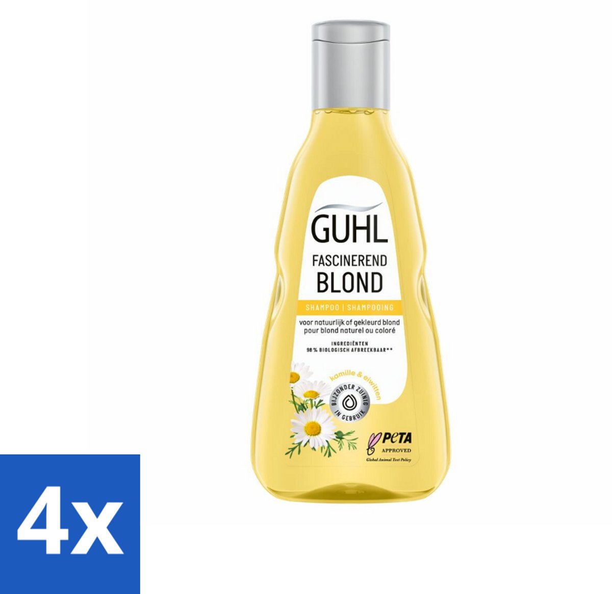 4 x Guhl - Shampoo - Colorshine Blond - 250 ml - Blond Haar - Glans Shampoo - Kleurverzorging - Chardonnay-bes - Blond Shampoo