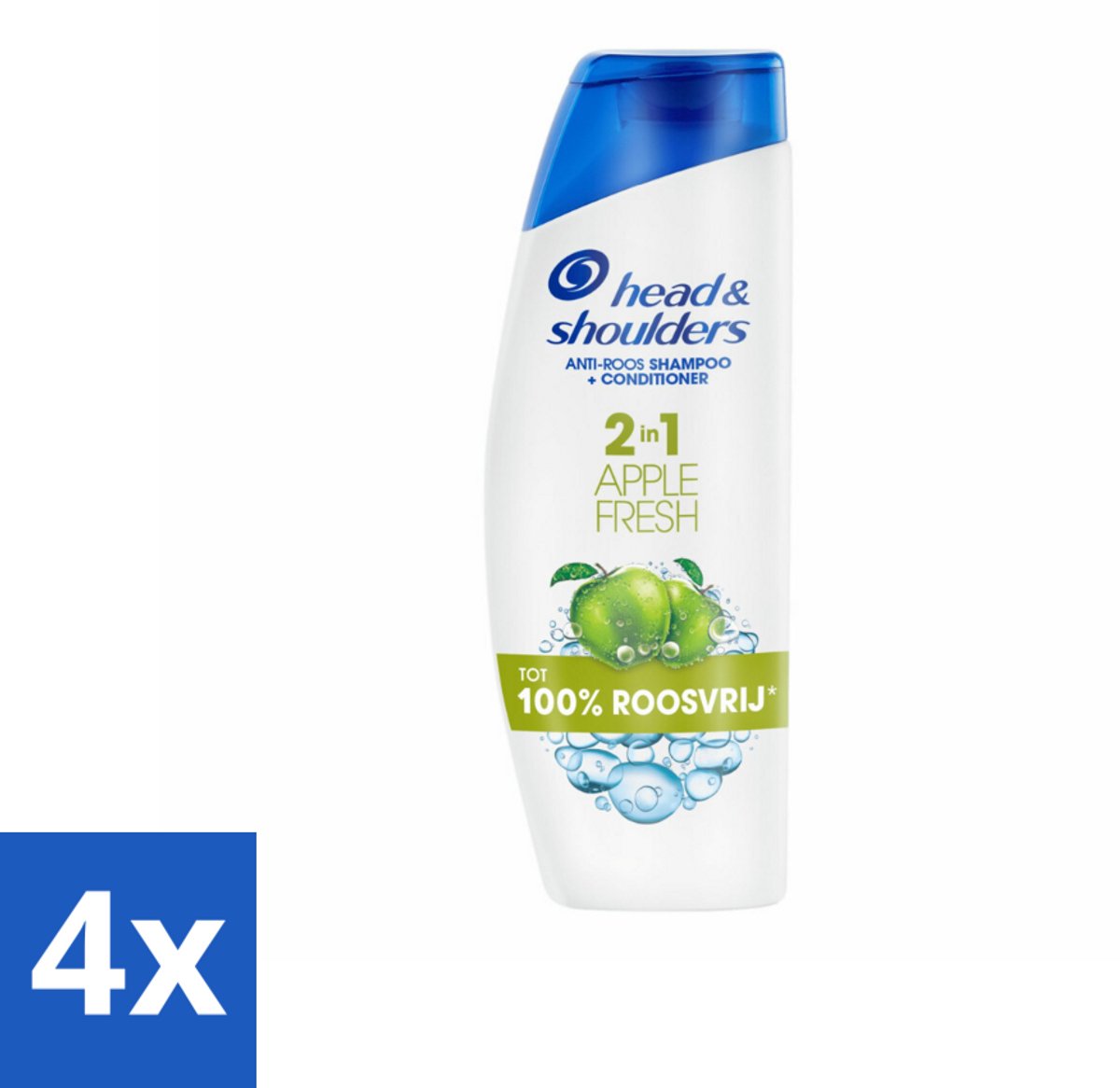 4 x Head & Shoulders - Shampoo - 2-in-1 - Apple Fresh - 100% Roosvrij - 300 ml - Anti-Roos Shampoo - Roze Shampoo - Hoofdhuid Verzorging - Haar Shampoo - Apple Fresh