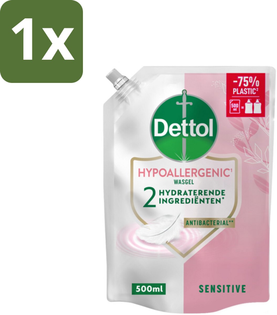1 x Dettol - Handzeep Navulling - Hypoallergenic - Sensitive - 500 ml - Handzeep Navulling - Hypoallergenisch - Gevoelige Huid - Antibacterieel - Handverzorging
